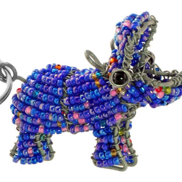 HIPPO Key Chain African Beaded art. Fair Trade - wire and glass beaded
