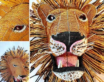 LION Beaded Head. Large & Stunning! African. Fair Trade