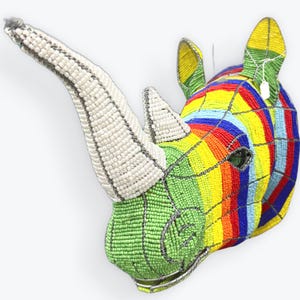 Colorful Rhino Head. Large!  Masterfully created. Beaded African Head. Fair Trade