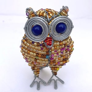 Owl Mini beaded Art - Figura de comercio justo sudafricana.