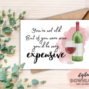 Birthday Wine Instant Download Card/Funny Birthday Card/Printable Card PDF