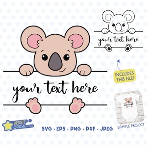 Cute Baby Koala Split Monogram Svg, Name Frame, Safari Animal Png, Clipart, Baby Shower Eps, Nursery Cut File, Silhouette, Glowforge
