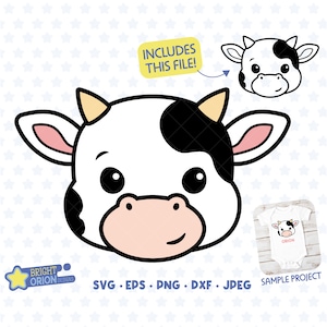 Cute Baby Cow Face Svg, Baby Cow Head Clipart, Kawaii Cow, Farm Life Svg, Cow Cut File, Cow Svg File, Farm Animals, Baby Animal Svg, Nursery