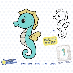 Cute Sea Horse Svg, Sea Creature Png, Ocean Animal, Fish Outline, Nursery Graphic, Cricut, Cutfile, Silhouette, Vector, Clipart, Jpeg, Dxf