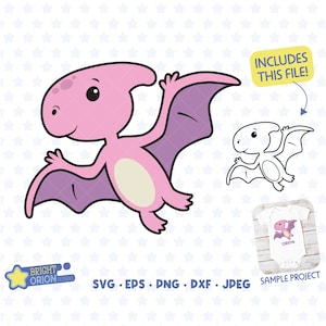 Cute Pterodactyl Svg, Dinosaur Svg, Dino Svg, Flying Dinosaur, Baby Dinosaur Cutfile, Jurassic Svg,  Eps, Nursery Decor, Cricut, Silhouette