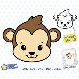 Cute Baby Monkey Face Svg, Gorilla, Safari, Animal Head, Cake Topper, Baby vector, Jungle Baby Shower, Toddler, Shirt, Sticker, Png, Cricut