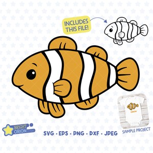 Cute Clown Fish Svg, Sea Creature Png, Ocean Animal, Fish Outline, Nursery Graphic, Cricut, Cutfile, Silhouette, Vector, Clipart, Jpeg, Dxf