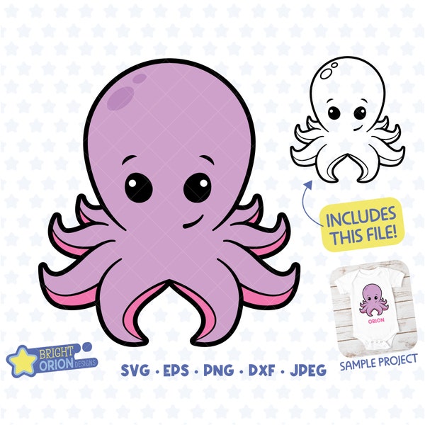 Cute Octopus Svg, Sea Creature Png, Ocean Animal, Octopus Outline, Nursery Graphic, Cricut, Cutfile, Silhouette, Vector, Clipart, Jpeg, Dxf