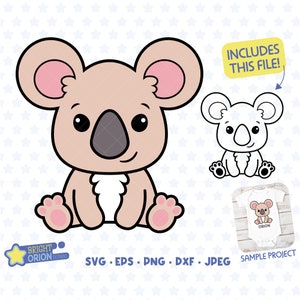 Cute Baby Koala Svg, Koala Bear Svg, Koala Clipart, Koala Png, Jungle Animal Svg, Zoo Animal Svg, Koala Wall Art, Safari Animal Svg, Cricut