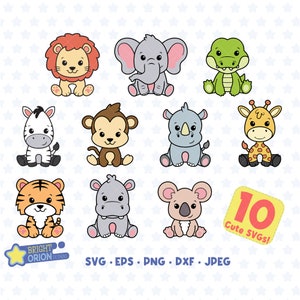 Safari Animals SVG Bundle, Cute Animal Svg, Jungle Animal Svg, Zoo Animal Svg, Baby Shower Designs Svg, Nursery Designs Svg, Cricut, Cutfile
