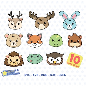Woodland Animals Faces SVG Bundle, Cute Baby Animals Png, Fox, Hedgehog, Rabbit, Owl, Beaver, Moose, Bear, Frog, Deer, Turtle, Cricut, Png