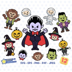Halloween SVG Bundle, Dracula, Frankenstein, Mummy, Witch, Jack-O-Lantern, Werewolf, TShirt, Trick or Treat, Horror, Cute, Spooky, Clipart