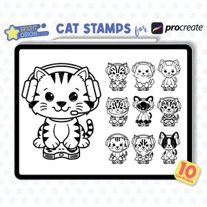 Cute Cat Gamer Procreate Stamps, Procreate Animal Stamps, Kitten Playing Computer Games, Procreate Kawaii Cat Stamps, Cat Mama, Fur Baby
