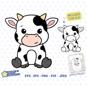 Cute Baby Cow Svg, Baby Cow Clipart, Kawaii Cow, Farm Life Svg, Cow Cut File, Cow Svg File, Farm Animals, Baby Animal Svg, Nursery, Cricut