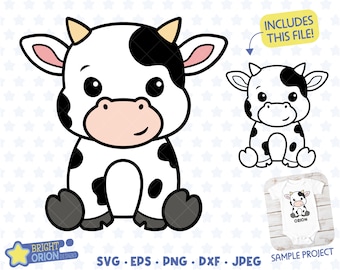 Cute Baby Cow Svg, Baby Cow Clipart, Kawaii Cow, Farm Life Svg, Cow Cut File, Cow Svg File, Farm Animals, Baby Animal Svg, Nursery, Cricut