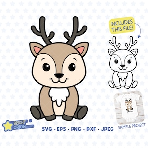 Baby Deer Svg, Cute Deer Svg, Reindeer Face Svg, Wild One Svg, Woodland Animal Svg, Fawn Svg, Deer Sticker, Deer Clipart, Deer Png, Nursery