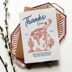 de remerciements sur le thème de cow-boy vintage | Merci Yall | Merci pour votre soutien | Rodéo occidental | Balade sauvage | Carte de voeux vierge A7 (5 x 7)