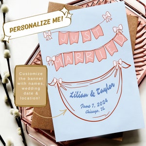 Carte de mariage personnalisée avec des noms de couple | Douche nuptiale | Faire-part de mariage | Célébrez les jeunes mariés | Carte de voeux vierge A7 (5 x 7 pouces)