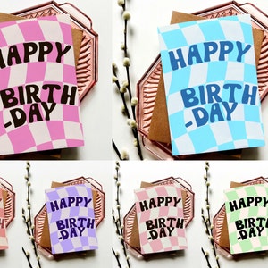 Retro Checkered Birthday Card Set: Vintage Style 5x7 Blank Cards