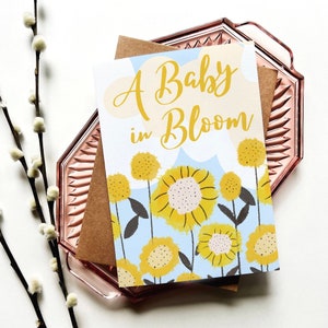 Carte non sexiste pour baby shower | Bébé en fleurs | Félicitations au nouveau parent | Blanc A7 (5 x 7)
