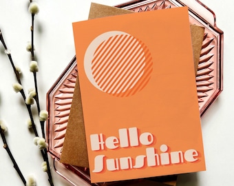 Retro Hello Sunshine | Just Because | Let them know they are on your mind | Pick me up | A7 (5x7 inch) Blank Greeting Card