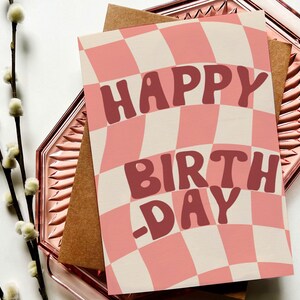 d'anniversaire à carreaux sorbet | Rétro années 60 | Ambiance vintage | A7 (5 x 7 pouces)