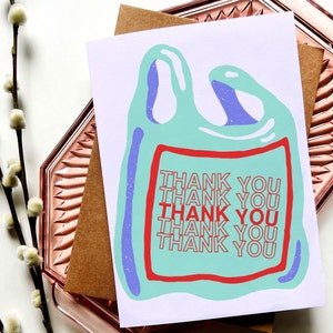 de remerciements | Merci Illustration de sac à provisions | Un mot de remerciement original pour cet ami original | Carte de voeux vierge A7 (5 x 7 pouces)