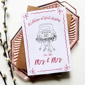 Carte Mrs & Mrs pour célébrer un mariage, des fiançailles ou une douche | Deux mariées | Mariage lesbien | L'amour est l'amour | Amour homosexuel | Carte vierge A7