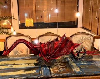 Caraxes Fantasy Dragon Figurine - Blood Wyrm Inspired Design | House of Dragons Style | Handmade Mythical Creature Statue&quot;