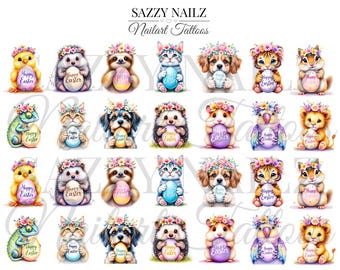 Nail Decals - Nailart Tattoos - Waterslide  - Full Cover Nail Wraps - Nail Slider - Overlays - Happy Easter Animals