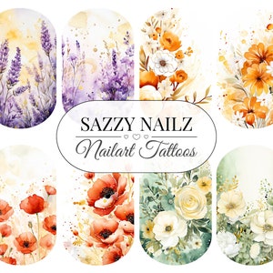 Nail Decals - Nailart Tattoos - Waterslide - Full Cover Nail Wraps - Nail Slider - Overlays - Floral Flower