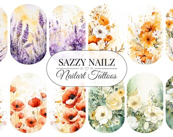 Nail Decals - Nailart Tattoos - Waterslide - Full Cover Nail Wraps - Nail Slider - Overlays - Floral Flower