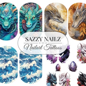 Nail Decals - Nailart Tattoos - Waterslide - Full Cover Nail Wraps - Nail Slider - Overlays - Dragon