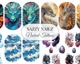 Nail Decals - Nailart Tattoos - Waterslide - Full Cover Nail Wraps - Nail Slider - Overlays - Dragon