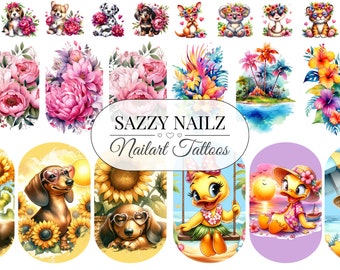 Nail Decals - Nailart Tattoos - Waterslide - Full Cover Nail Wraps - Nail Slider - Overlays - Cute Animals