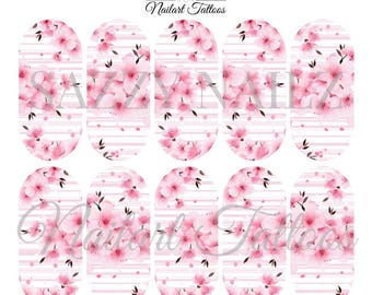 Nail Decals - Nailart Tattoos - Waterslide  - Full Cover Nail Wraps - Nail Slider - Overlays - Pink Blossom