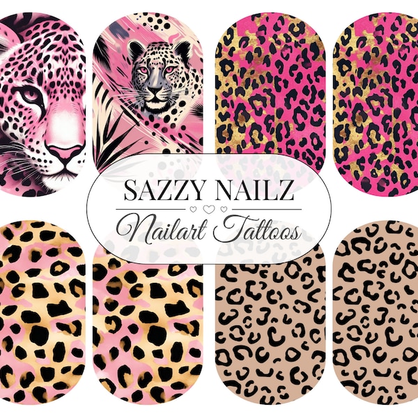 Nailart Tattoos - Waterslide Nail Decals - Full Cover Nail Wraps - Nail Slider - Overlays - Leopard Animal Print