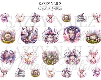 Nail Decals - Nailart Tattoos - Waterslide  - Full Cover Nail Wraps - Nail Slider - Overlays - Forest Animals