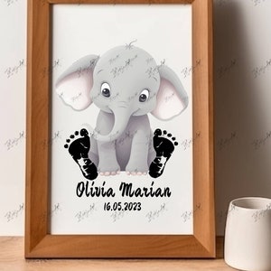 Cute baby elephant - Personalized Baby Gift, Footprint Set, Wall Decor Baby, Elephant Baby Gift