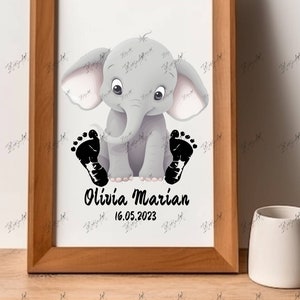 Cute baby elephant - Baby footprint Baby Gift, Footprint Set, Wall Decor Baby, Elepahnt Baby Gift