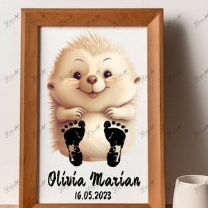 Cute baby hedgehog - Personalized Baby Gift, Footprint Set, Wall Decor Baby, Hedgehog  Baby Gift