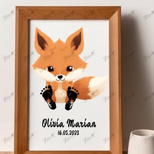 Cute baby fox - Personalized Baby Gift, Footprint Set, Wall Decor Baby, Fox Baby Gift