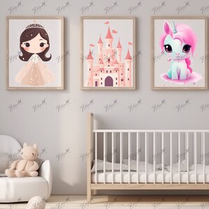 Princess themed childrens room decor - Set of three pictures - Printable