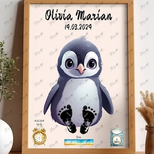 Cute baby penguin - Personalized Baby Gift, Footprint Set, Wall Decor Baby, Penguin Baby Gift, personalized newborn gift