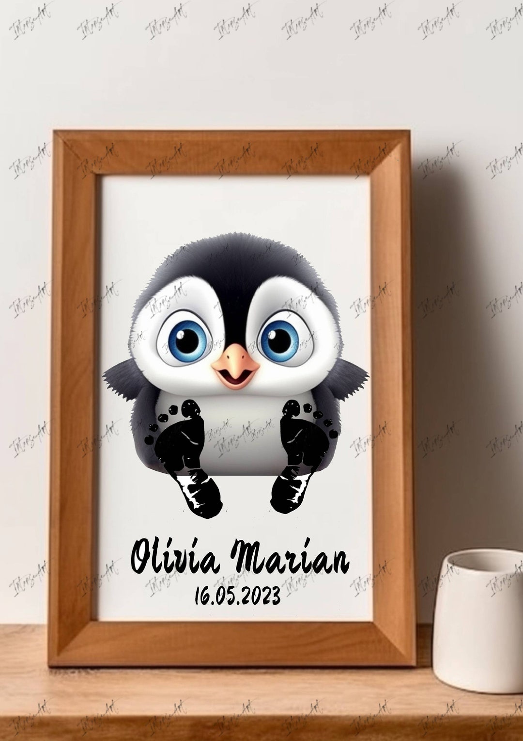 Cute Baby Penguin Personalized Baby Gift, Footprint Set, Wall Decor
