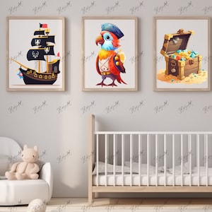 Pirate themed childrens room decor - Set of three pictures - Printable