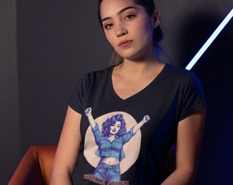 Girl Power/Woman Power,feminista, camiseta feminista, estilo 70, woman azul