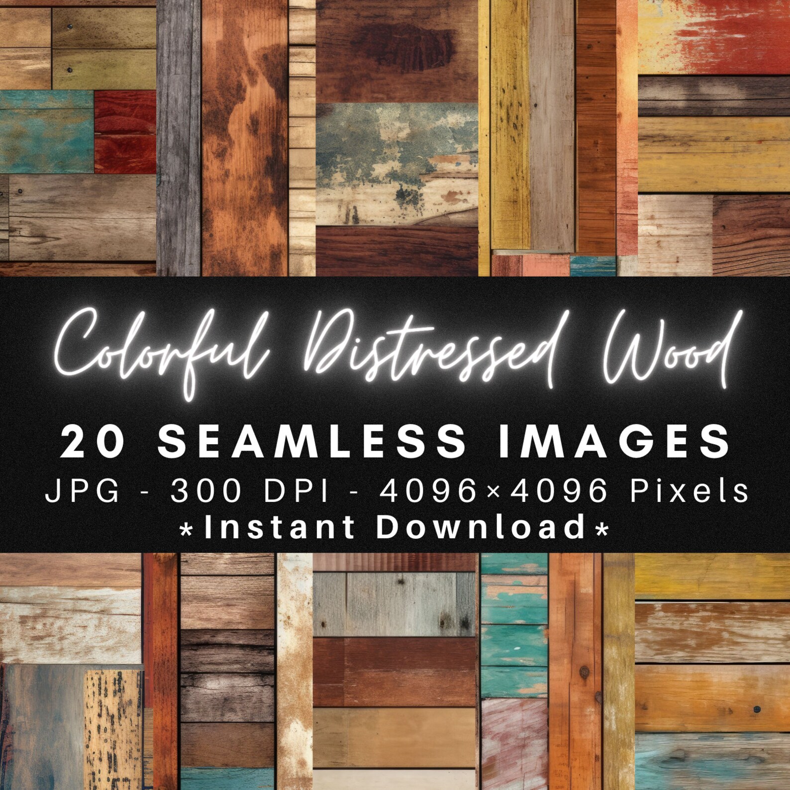 Colorful Distressed Wood Grain - 20 Seamless Patterns Textures Digital ...
