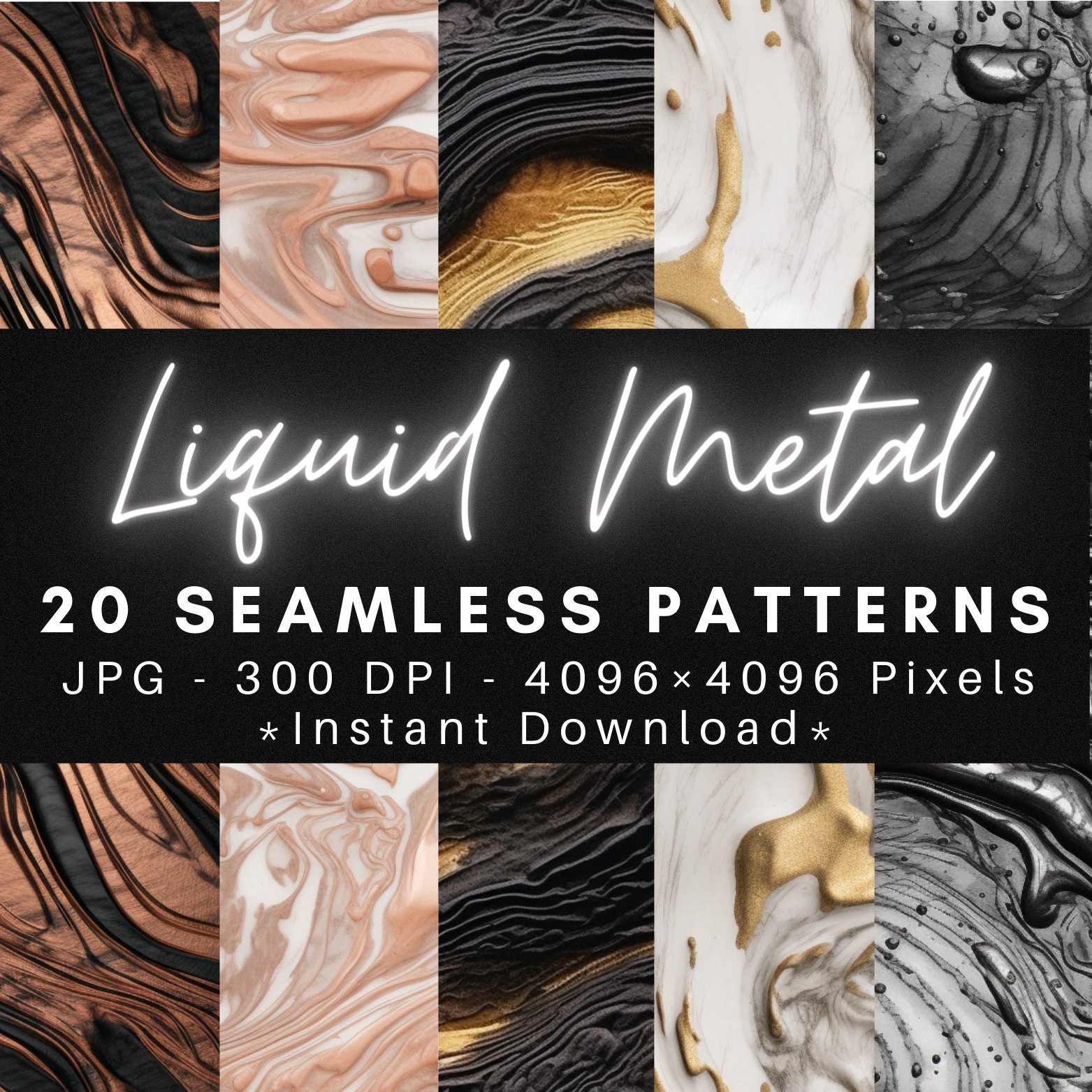 Liquid Metallic Pattern Liquid Metal - 20 Seamless Patterns Textures Digital Paper - Etsy