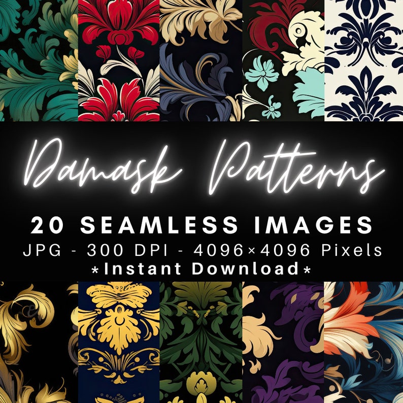 Damask Patterns - 20 Seamless Texture Patterns Digital Paper - Etsy